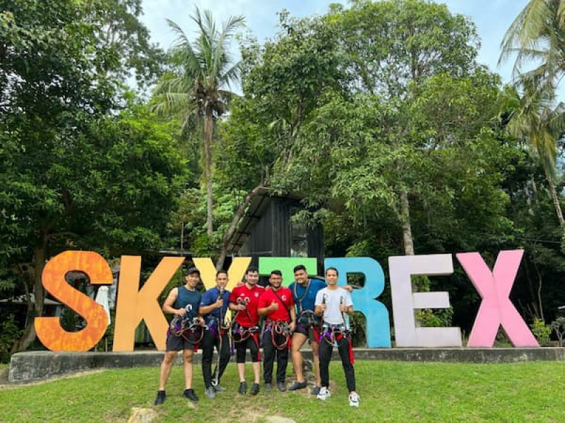 Tourists posing in front of Skytrex Adventure Langkawi