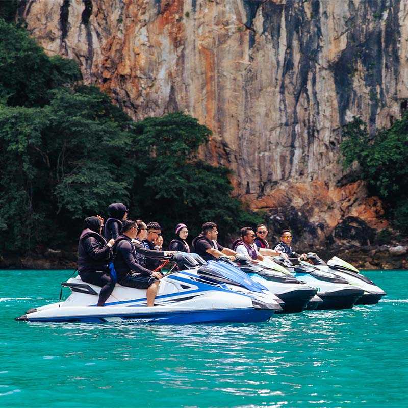 Tourists getting ready for Jet ski ride at Langkawi Jetski and Watersports Tour